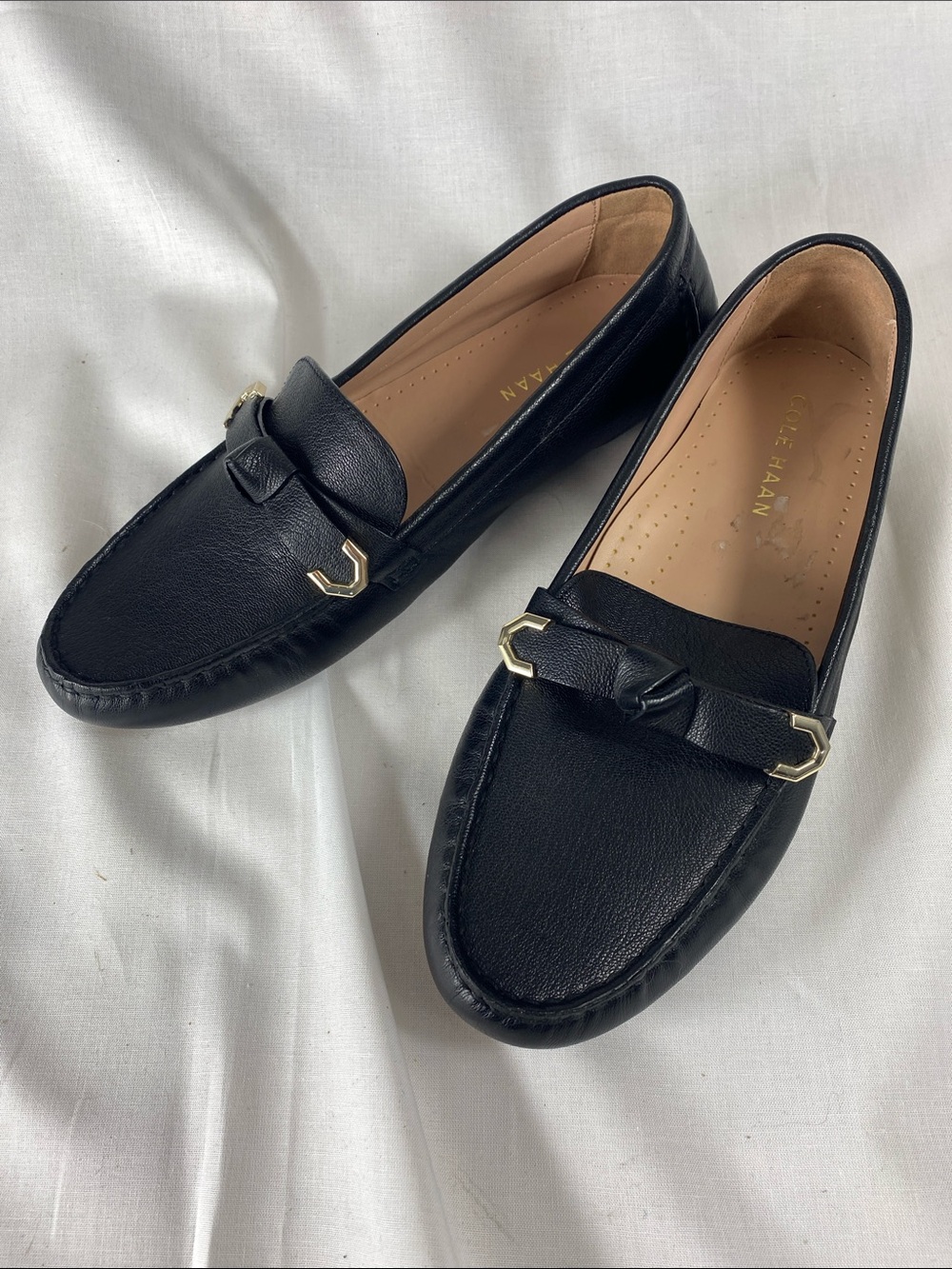 Cole Haan Black Leather Bit Loafers with Gold Hardware Size 8.5